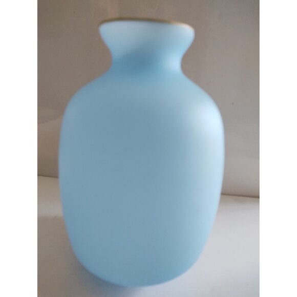 Vintage Blue Satin Glass Hand Painted Birds Vase Japan 7 1/2" - Picture 5 of 11